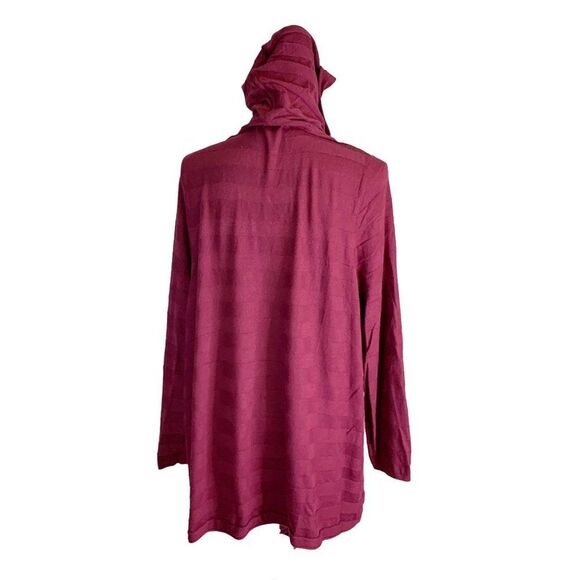 Long Sleeve Cranberry  Western Lagenlook Open Front Hooded Cardigan Plus Size 1X - Picture 4 of 5